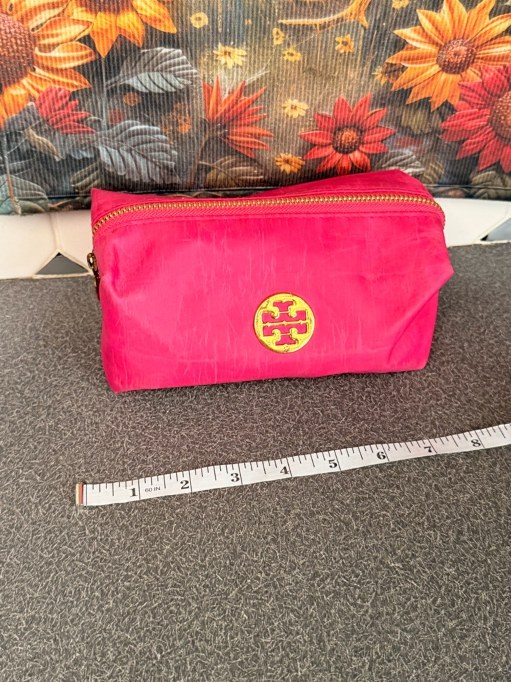 Tory Burch Hot Pink Nylon Cosmetic Pouch with Gold Logo
